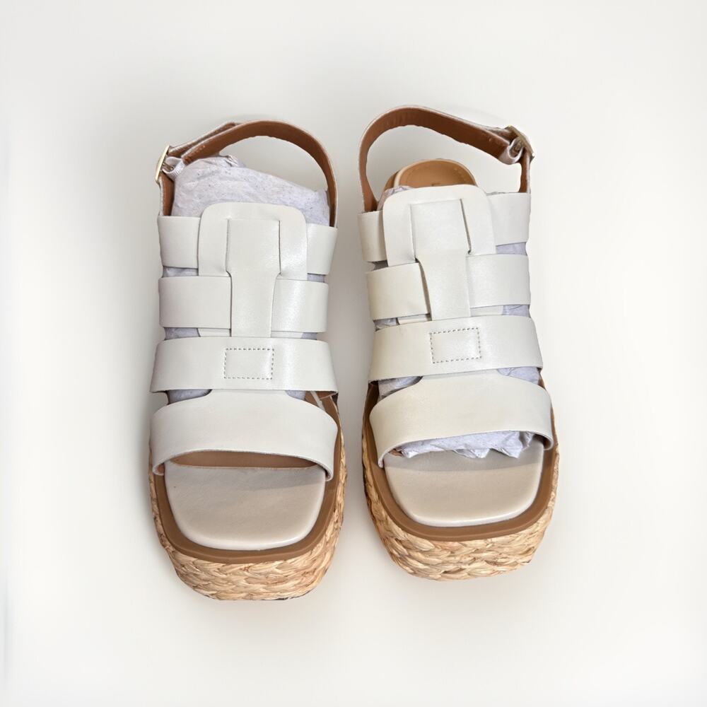 Lisa Vicky Platform Sandals Fisherman Leather Just-V Winter White 9.5 - Picture 2 of 9